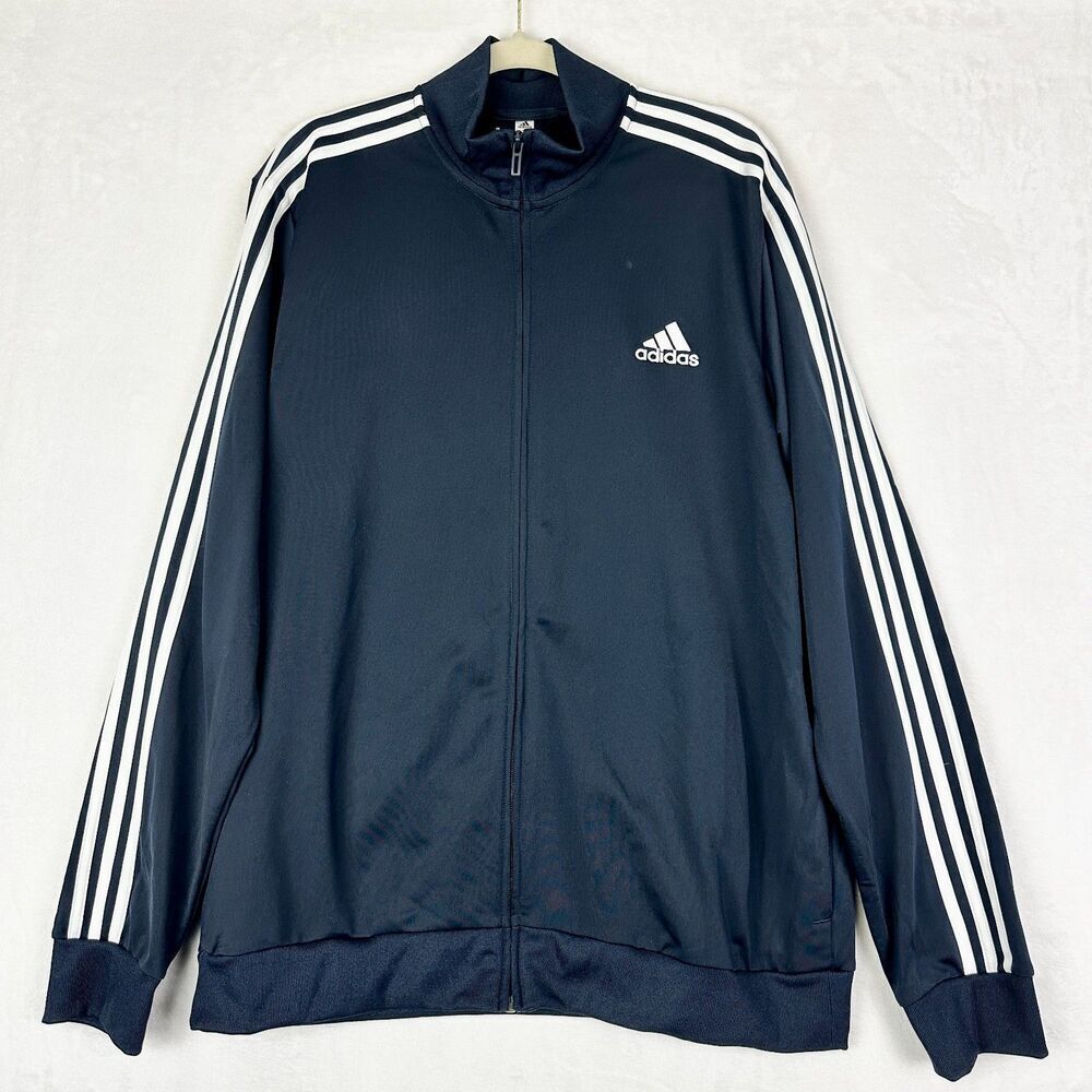 Adidas Men's Primegreen Essentials 3 Stripe Tricot Track Jacket Size XL NWT Navy
